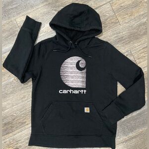 Carhartt Hoodie Medium Black Logo Fleece Sweatshirt Rain Defender  Womens